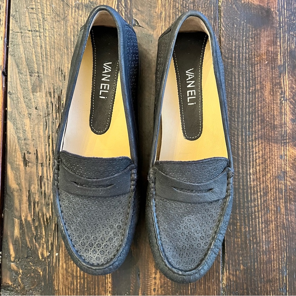 Womens Vaneli Assia Black Suede Leather Penny Loafers Slip On Shoes Size 6 New